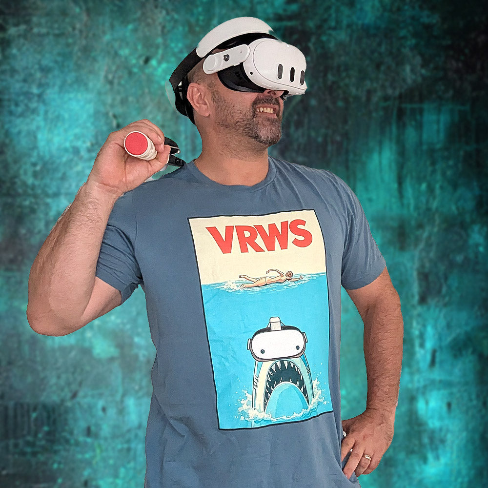 Classic JAWS Inspired VR T-Shirt – Shark with VR Headset Design