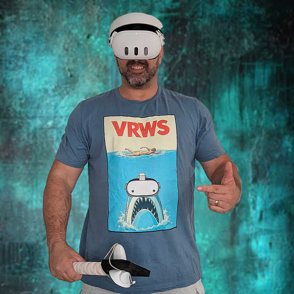 Classic JAWS Inspired VR T-Shirt – Shark with VR Headset Design